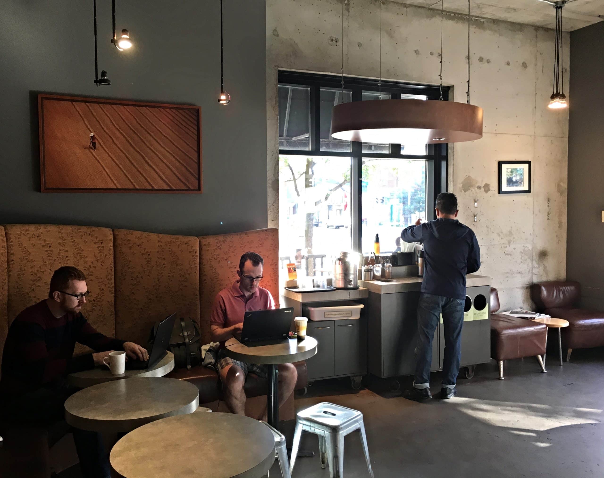 Cafe seating layout case study showing booth and individual table seating in use